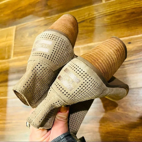 Toms Majorca Peep Toe Stucco Suede Perforated Bootie - Picture 7 of 8